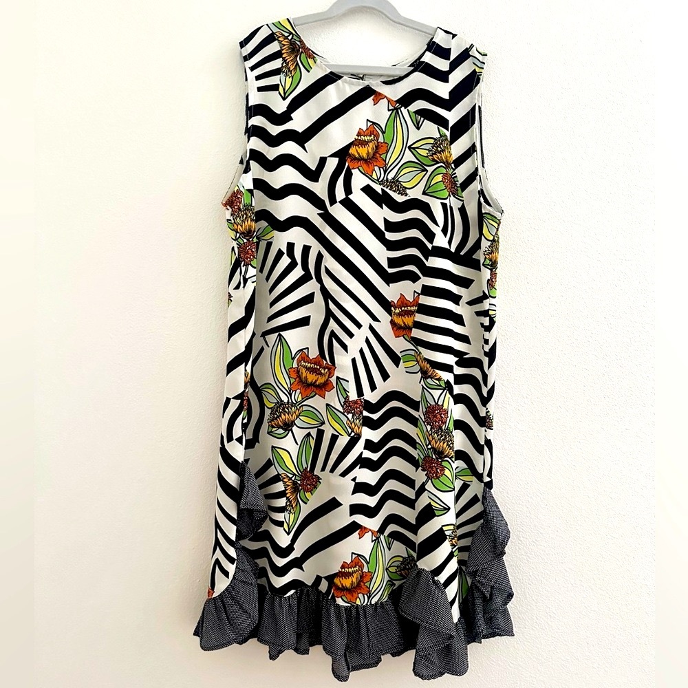 Uncle Frank (Ivy Jane) floral striped sleeveless dress with ruffle hem
